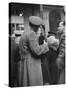 Soldier Passionately Kissing His Girlfriend While Saying Goodbye in Pennsylvania Station-Alfred Eisenstaedt-Stretched Canvas