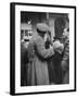 Soldier Passionately Kissing His Girlfriend While Saying Goodbye in Pennsylvania Station-Alfred Eisenstaedt-Framed Photographic Print