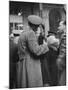 Soldier Passionately Kissing His Girlfriend While Saying Goodbye in Pennsylvania Station-Alfred Eisenstaedt-Mounted Photographic Print