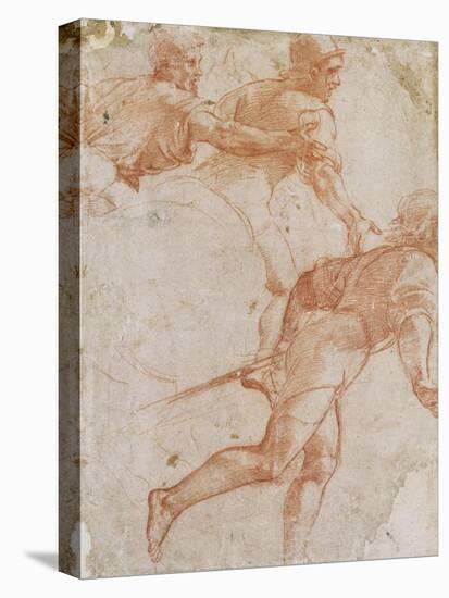 Soldier Running to the Right and Two Mounted Horsemen Their Arms Outstretched-Raphael-Stretched Canvas