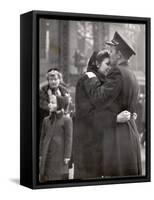 Soldier Tenderly Kissing His Girlfriend's Forehead as She Embraces Him While Saying Goodbye-Alfred Eisenstaedt-Framed Stretched Canvas