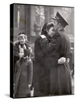 Soldier Tenderly Kissing His Girlfriend's Forehead as She Embraces Him While Saying Goodbye-Alfred Eisenstaedt-Stretched Canvas