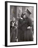 Soldier Tenderly Kissing His Girlfriend's Forehead as She Embraces Him While Saying Goodbye-Alfred Eisenstaedt-Framed Photographic Print