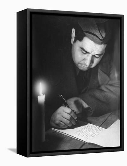 Soldier Writing in a Diary-George Strock-Framed Stretched Canvas