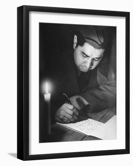 Soldier Writing in a Diary-George Strock-Framed Photographic Print