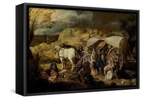 Soldiers Ambush a Cart and Passengers, Between 1600-1647-Sebastian Vrancx-Framed Stretched Canvas