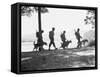 Soldiers and their Dogs Walking along the Shore-null-Framed Stretched Canvas