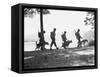 Soldiers and their Dogs Walking along the Shore-null-Framed Stretched Canvas