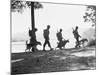 Soldiers and their Dogs Walking along the Shore-null-Mounted Photographic Print