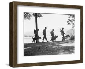 Soldiers and their Dogs Walking along the Shore-null-Framed Photographic Print