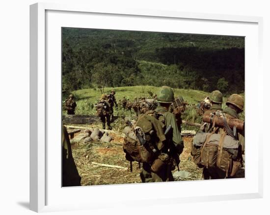 Soldiers Descend the Side of Hill 742, Five Miles Northwest of Dak To, Vietnam-Stocktrek Images-Framed Photographic Print