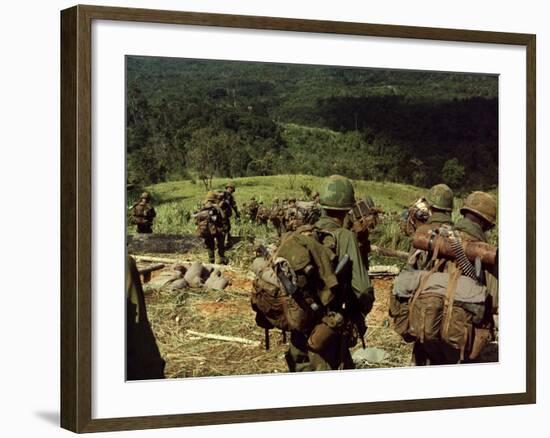 Soldiers Descend the Side of Hill 742, Five Miles Northwest of Dak To, Vietnam-Stocktrek Images-Framed Photographic Print