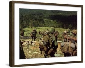 Soldiers Descend the Side of Hill 742, Five Miles Northwest of Dak To, Vietnam-Stocktrek Images-Framed Photographic Print
