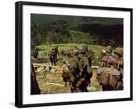 Soldiers Descend the Side of Hill 742, Five Miles Northwest of Dak To, Vietnam-Stocktrek Images-Framed Photographic Print