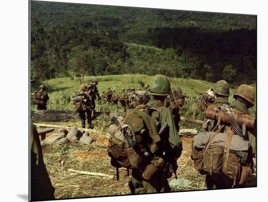 Soldiers Descend the Side of Hill 742, Five Miles Northwest of Dak To, Vietnam-Stocktrek Images-Mounted Photographic Print