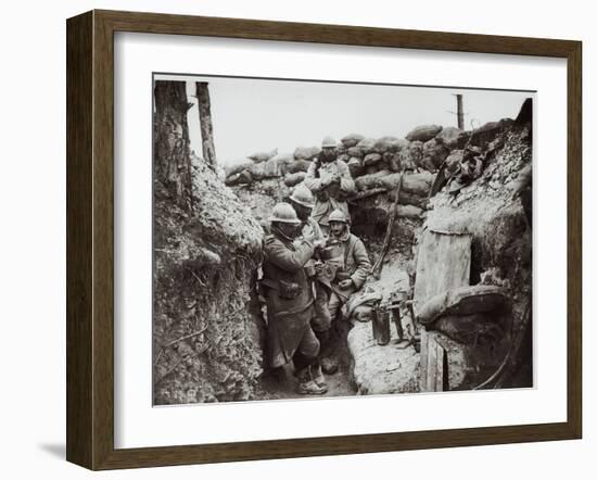 Soldiers Eating in an Advanced Post in the Champagne Region, 1916-Jacques Moreau-Framed Photographic Print