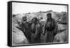 Soldiers in a Trench Wearing a Gas Mask and Oxygen Supply in Nieuwpoort, 1915-Jacques Moreau-Framed Stretched Canvas