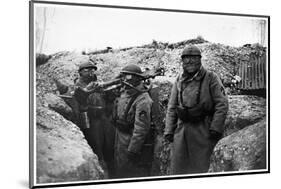 Soldiers in a Trench Wearing a Gas Mask and Oxygen Supply in Nieuwpoort, 1915-Jacques Moreau-Mounted Photographic Print