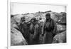 Soldiers in a Trench Wearing a Gas Mask and Oxygen Supply in Nieuwpoort, 1915-Jacques Moreau-Framed Photographic Print