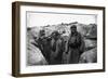 Soldiers in a Trench Wearing a Gas Mask and Oxygen Supply in Nieuwpoort, 1915-Jacques Moreau-Framed Photographic Print