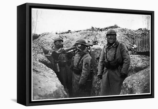 Soldiers in a Trench Wearing a Gas Mask and Oxygen Supply in Nieuwpoort, 1915-Jacques Moreau-Framed Stretched Canvas