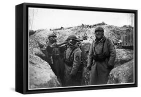 Soldiers in a Trench Wearing a Gas Mask and Oxygen Supply in Nieuwpoort, 1915-Jacques Moreau-Framed Stretched Canvas