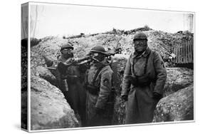 Soldiers in a Trench Wearing a Gas Mask and Oxygen Supply in Nieuwpoort, 1915-Jacques Moreau-Stretched Canvas