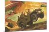 Soldiers in Jeeps-null-Mounted Art Print