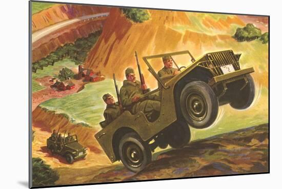Soldiers in Jeeps-null-Mounted Art Print