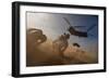 Soldiers in the Dust of a Chinook Helicopter Hauling a Humvee, April 2011-null-Framed Photo