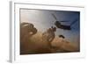 Soldiers in the Dust of a Chinook Helicopter Hauling a Humvee, April 2011-null-Framed Photo