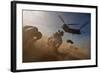 Soldiers in the Dust of a Chinook Helicopter Hauling a Humvee, April 2011-null-Framed Photo