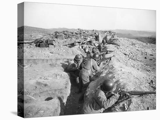 Soldiers in Trenches Firing Rifles-null-Stretched Canvas