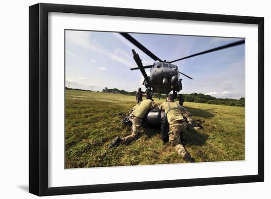 Soldiers Mount an Inflatable Zodiac Boat to the Bottom of a Hh-60 Pave Hawk-null-Framed Photographic Print