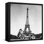 Soldiers of 4th US Infantry Division Looking at Eiffel Tower as They Liberate Capital City, WWII-John Downey-Framed Stretched Canvas