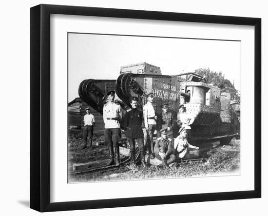 Soldiers of the Volunteer Army before the Tank 'General Drozdovsky, 1919-null-Framed Giclee Print