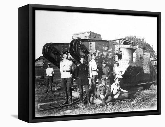 Soldiers of the Volunteer Army before the Tank 'General Drozdovsky, 1919-null-Framed Stretched Canvas