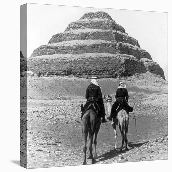 Soldiers on Camels and Step Pyramid Photograph - Egypt-Lantern Press-Stretched Canvas