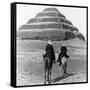 Soldiers on Camels and Step Pyramid Photograph - Egypt-Lantern Press-Framed Stretched Canvas