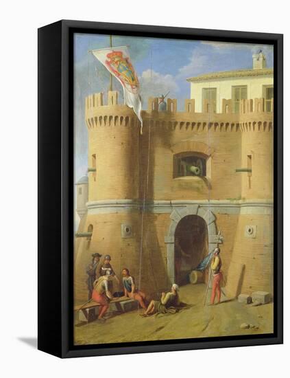 Soldiers Outside a Fortified Castle-Michele Giambono-Framed Stretched Canvas