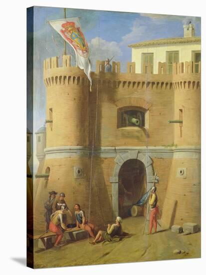 Soldiers Outside a Fortified Castle-Michele Giambono-Stretched Canvas