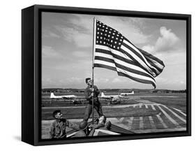 Soldiers Raising American Flag at Atsugi Airbase as First American Occupation Forces Arrive-Carl Mydans-Framed Stretched Canvas