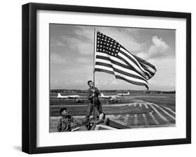 Soldiers Raising American Flag at Atsugi Airbase as First American Occupation Forces Arrive-Carl Mydans-Framed Photographic Print