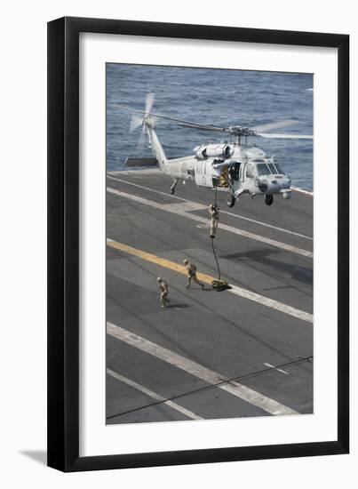 Soldiers Rappel from an Mh-60S Sea Hawk Helicopter-null-Framed Photographic Print