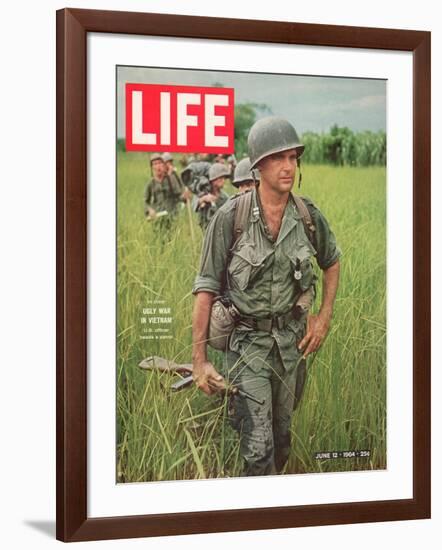 Soldiers Walking Through Grass in Vietnam, June 12, 1964-Larry Burrows-Framed Photographic Print