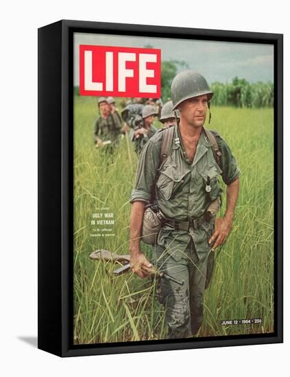 Soldiers Walking Through Grass in Vietnam, June 12, 1964-Larry Burrows-Framed Stretched Canvas