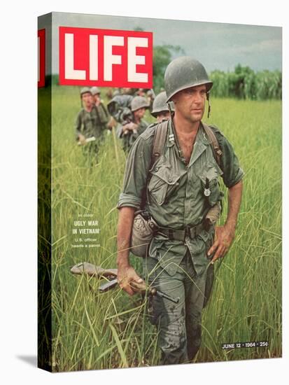 Soldiers Walking Through Grass in Vietnam, June 12, 1964-Larry Burrows-Stretched Canvas