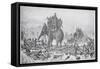 Soldiers with Elephant Crossing River-null-Framed Stretched Canvas