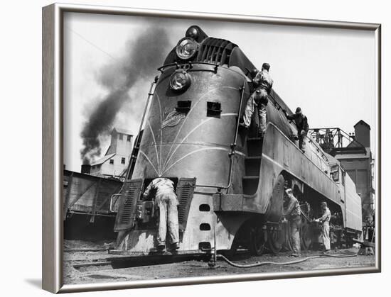 Soldiers Working on Locomotive-Myron Davis-Framed Photographic Print