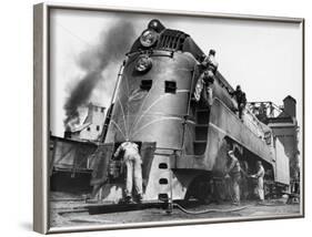 Soldiers Working on Locomotive-Myron Davis-Framed Photographic Print